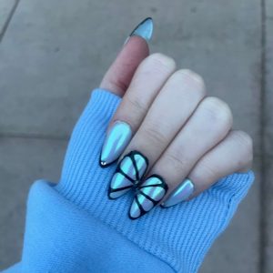 HOLOGRAPHIC BUTTERFLY NAILS - LONG ALMOND
